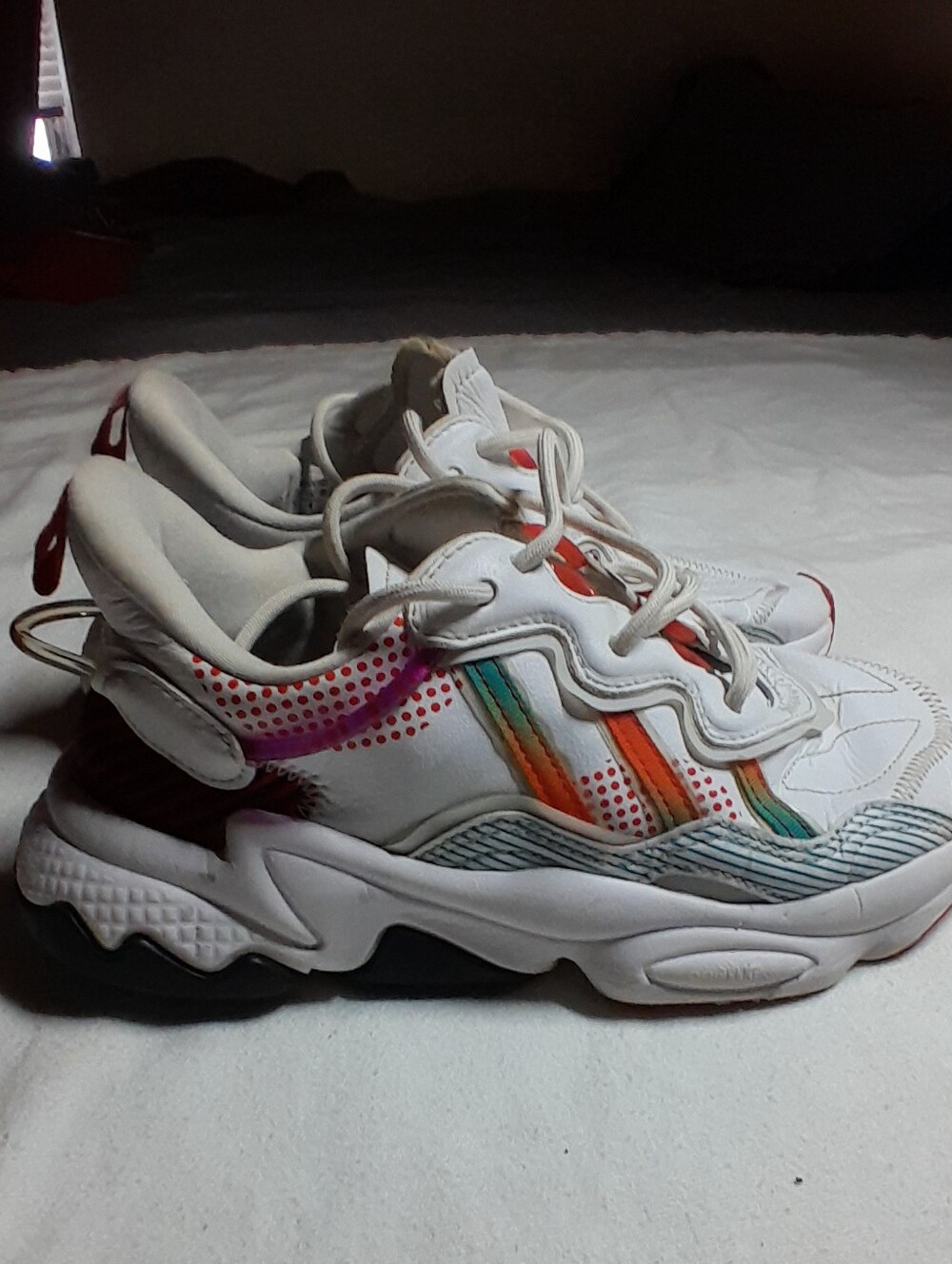 adidas Womens White Sneakers with Multicolor Stripes
